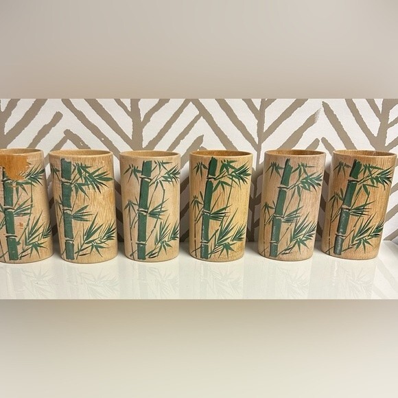 1960’s Mid Century Modern Bamboo Drinking Cups Fred Roberts Co. Made in Japan - Picture 2 of 6